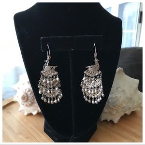 Vintage Sterling Tiered Etched Peacock Earrings🔥FINAL🔥